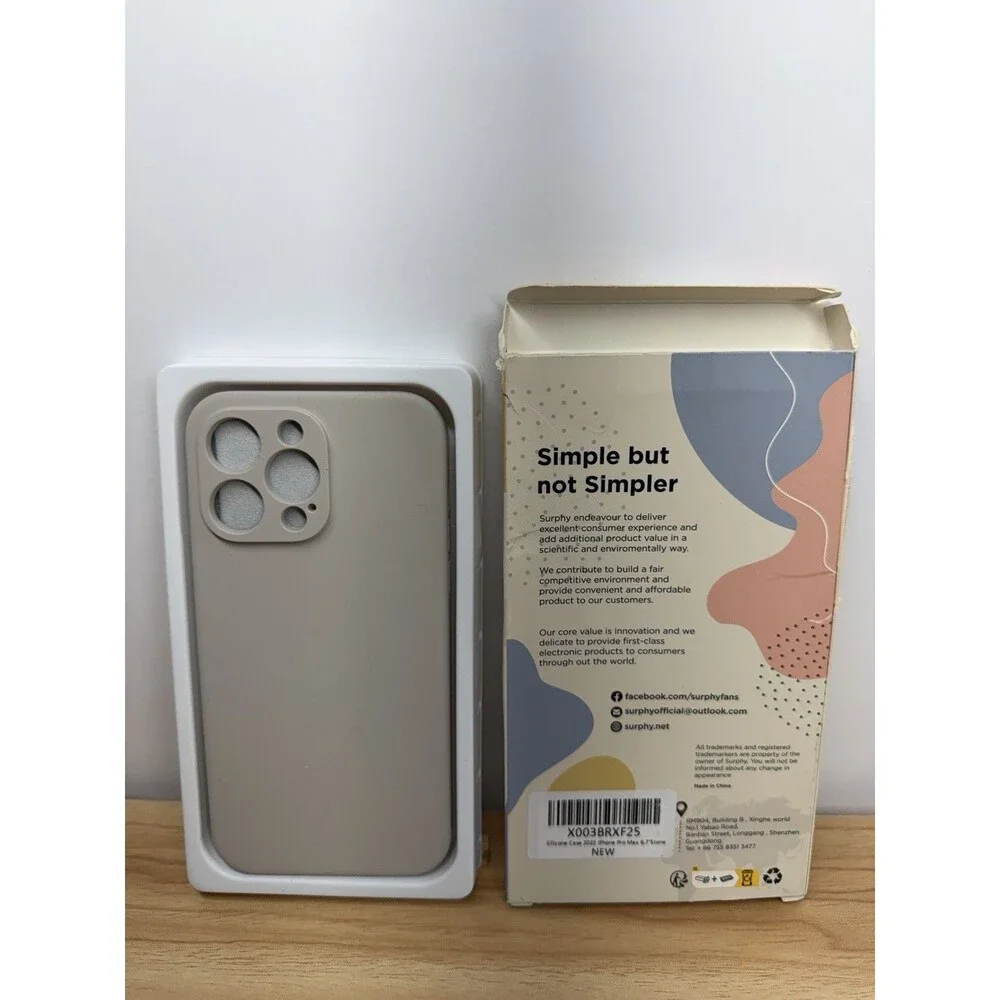 Surphy iPhone 14 Pro Max 6.7 Silicone Case + 2 Glass Screen Protectors Beige New